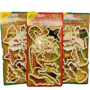 3 NEW VTG Durkee French's Christmas Cookie Cutters Recipe Book Bell Star Santa
